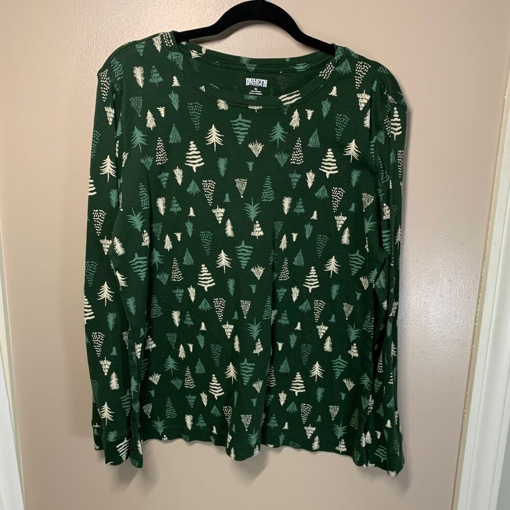 Duluth Trading Co. Green Spruce Pine Holiday Christmas Trees Long sleeved Tee XL